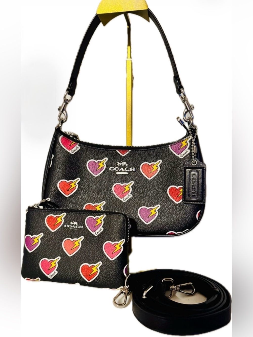 Coach Teri Heart Bolt Print bag + wristlet set - NWOT MSRP $438
